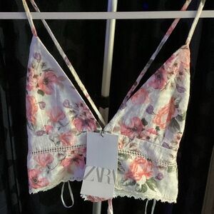 Zara Pink and Purple Floral Bralette / Camisole / Top - NWT